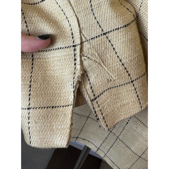 Max Mara Tan And‎ Black Plaid Silk And Linen Blend Two Button Blazer Size 12 - Picture 11 of 13